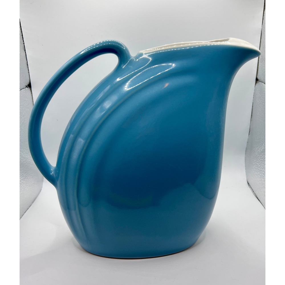 Hall China Nora Pitcher 48oz Blue Excellent Art Deco Mid Century Modern Ceramic